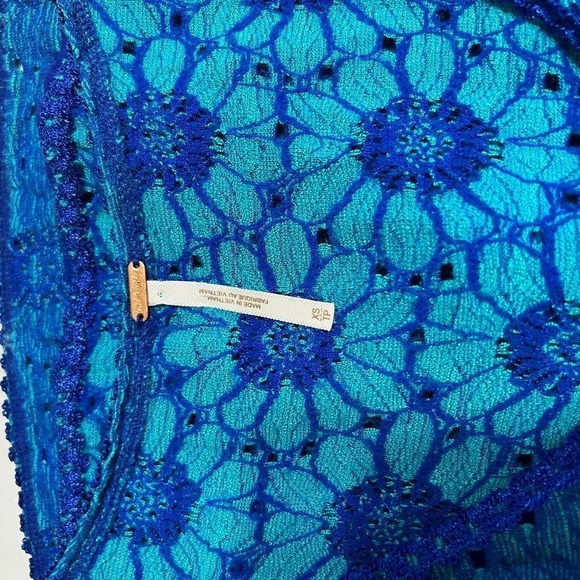 Free People Botanical Forest Long Sleeve Floral Bodycon Dress Blue Daisy XS - Picture 11 of 13